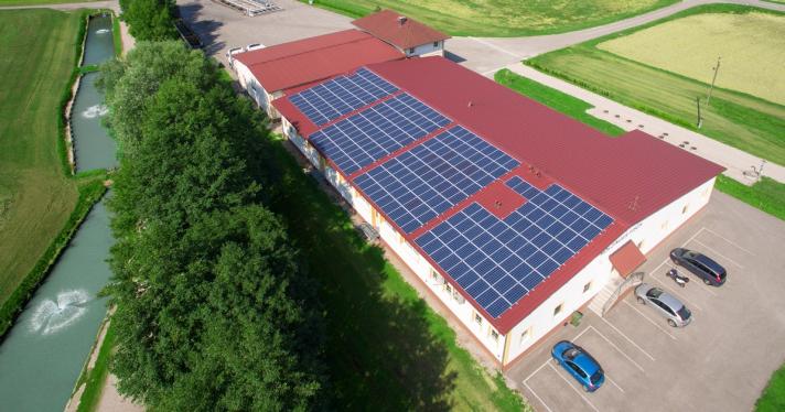 Aerial view of the photovoltaic system powering the plant